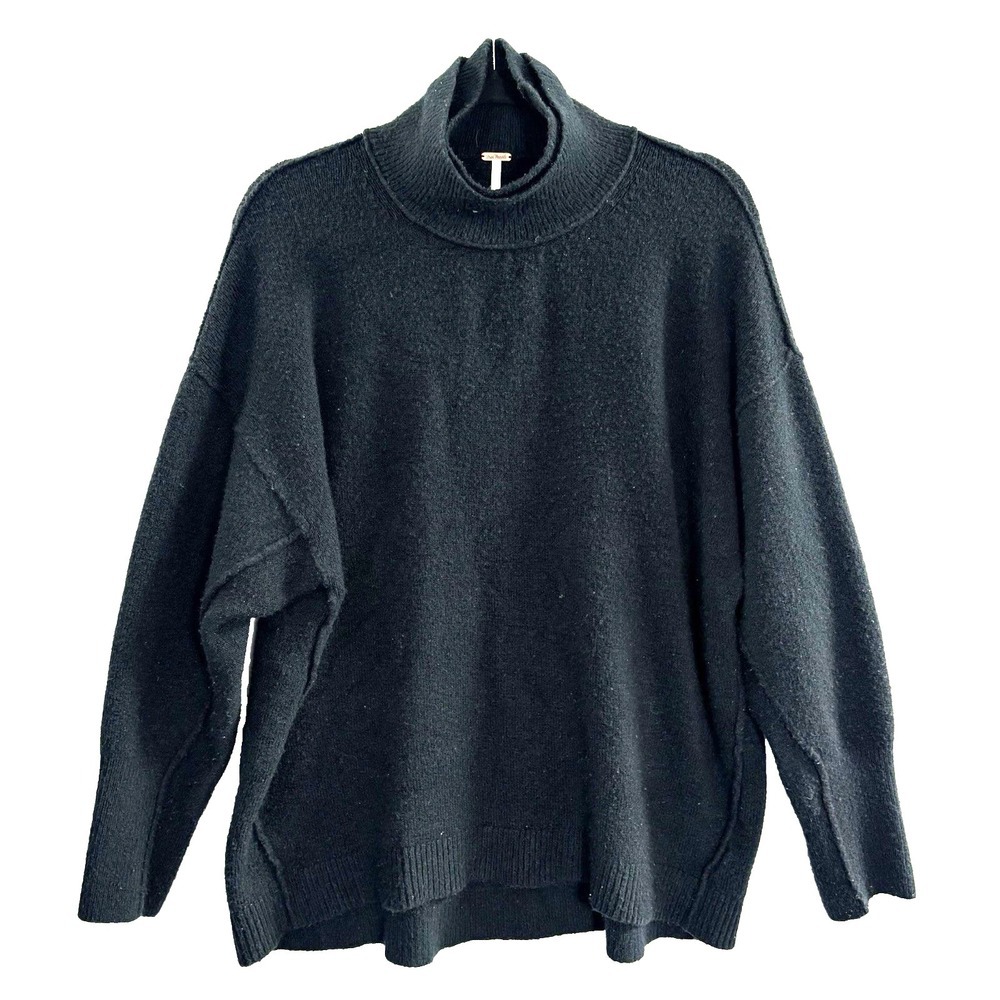 FREE PEOPLE Women Turtleneck Oversized Long Sleeve Sweater Sz XS Black 55-7